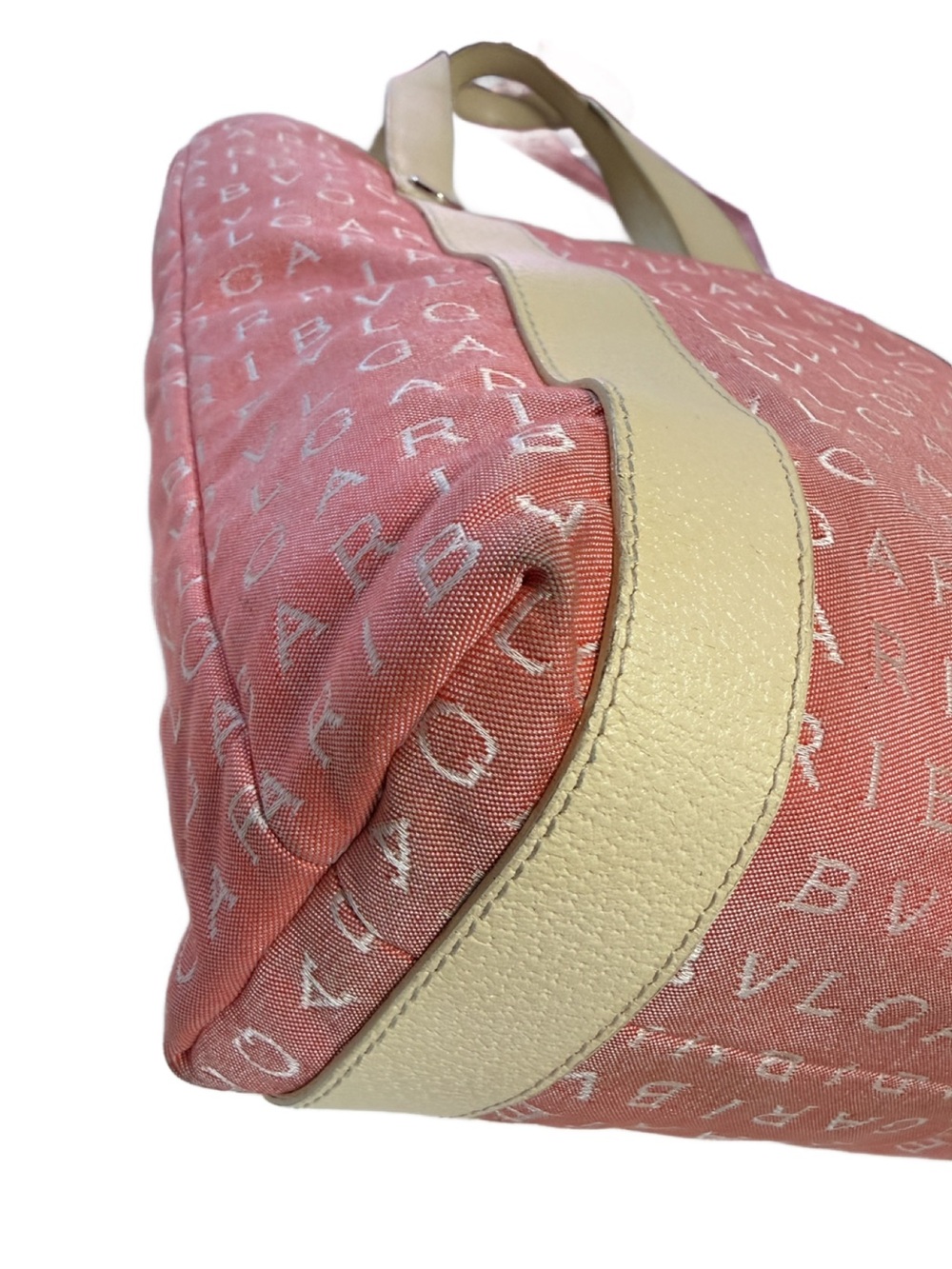 BVLGARI Bulgari Logomania Pink Canvas Tote with Cream Straps - Picture 10 of 15